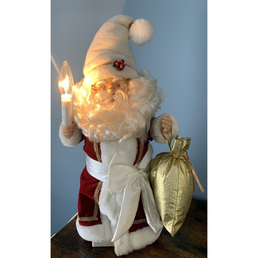 Vintage Telco Motionettes of Christmas Santa Claus with Candle Works with Box